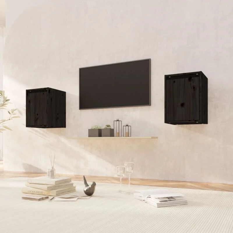 Image of VIDAXL Vidaxl - Wall Cabinets 2 pcs Black 30x30x40cm Solid Wood Pine 8720286840764