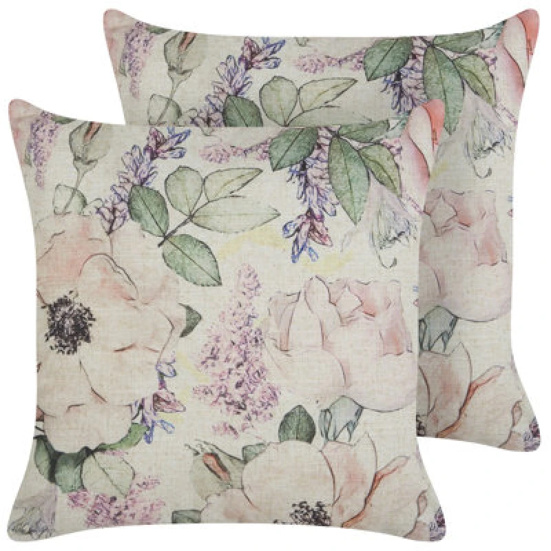 Image of Beliani Set Of 2 Decorative Cushions Zahriye 45 X 45cm Violet Floral Pattern
