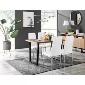 Image of Kylo Brown Wood Effect Dining Table & 4 White Milan Chrome Leg Chairs - White