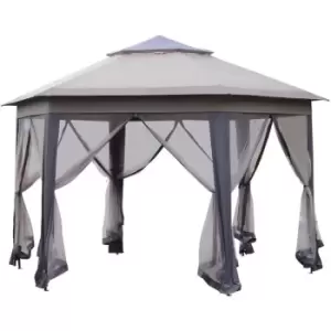 4x4m Hexagon Gazebo w/ Metal Frame Mesh Curtains Outdoor Garden, Beige - Outsunny