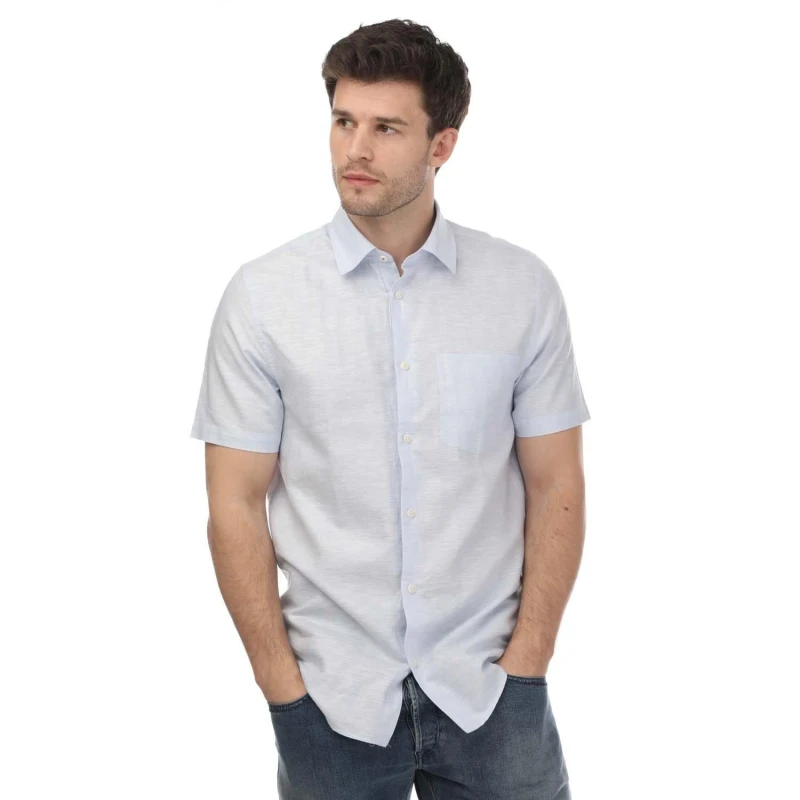 Image of Ted Baker Kingfrd Short Sleeve Linen Shirt - Blue Blue S