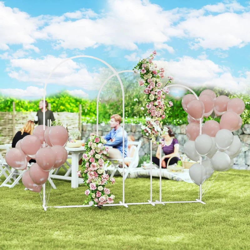 Image of Outsunny Wedding Arch Frame Set, 2.2, 2, 1.8 M Arch Backdrop Stand White