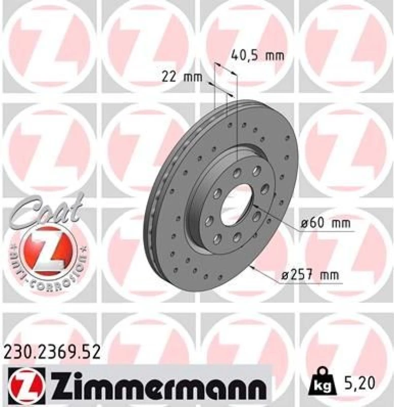 Image of ZIMMERMANN Brake disc ZIMMERMANN 230.2369.52
