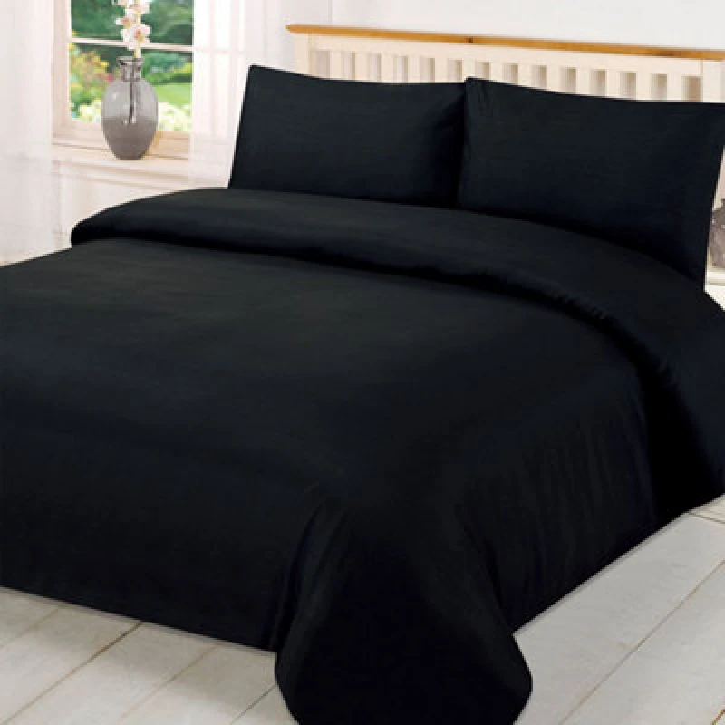 Image of OHS OHS Plain Dyed Duvet Cover Cover with Pillowcase Set in Black Size: Single Black Single Unisex 5027434110032