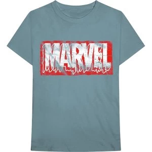 Image of Marvel Comics - Distressed Dripping Logo Unisex Large T-Shirt - Blue