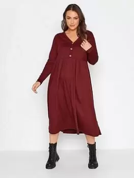 Image of Yours Long Sleeve Rib Midaxi Dress Wine, Red, Size 16, Women