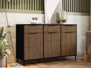 Image of Seconique Madrid Acacia and Black 3 Door 3 Drawer Sideboard