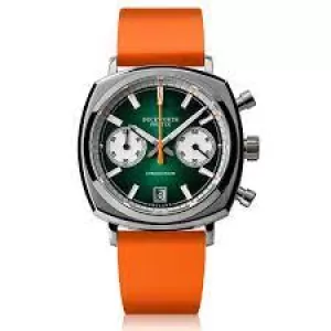 Image of Duckworth Prestex Watch Chronograph 42 Green Sunburst Orange Rubber Limited Edition