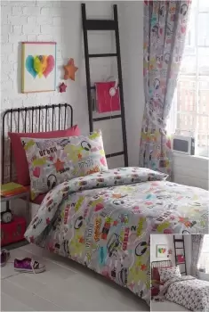 Image of Dance Crew Multi Duvet Cover Set Reverisble Urban Graffiti Bedding
