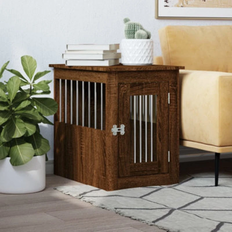 Image of vidaXL Dog Crate Furniture Brown Oak 45x62x59cm Engineered Wood, Brown 838315