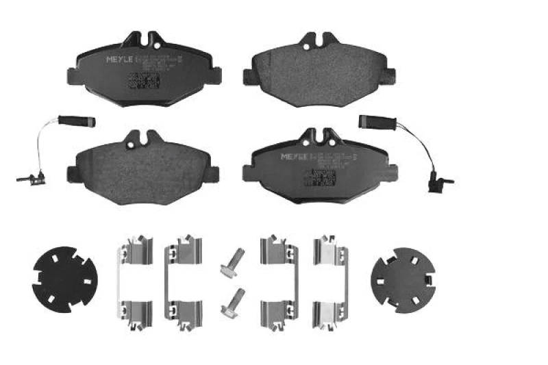 Image of MEYLE 025 237 4320/W Brake pad set Front Axle, incl. wear warning contact, with accessories, Original Quality, with brake caliper screws Brake Pad Se