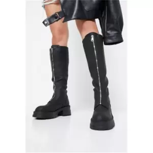 Image of I Saw It First Black Zip Front Chunky Wellie Style Knee High Boots - Black