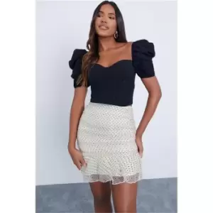Image of I Saw It First Nude Dobby Mesh Organza Ruched Mini Skirt - Nude