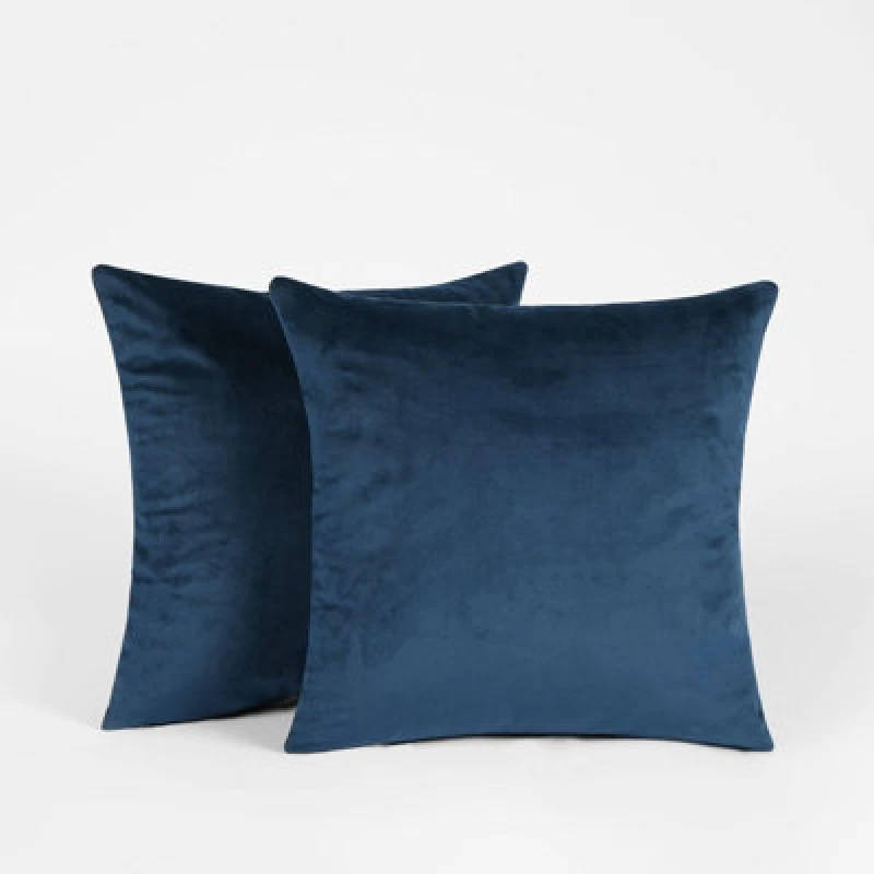 Image of OHS OHS 2 x Matte Velvet Cushion Covers Soft Plain Zip in Navy Size: 45cm x 45cm Navy 45cm x 45cm Unisex 5027434155781