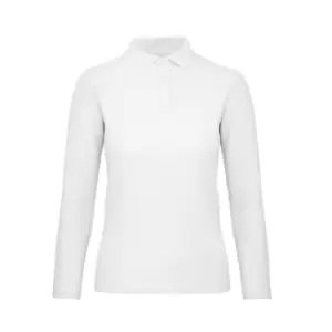 image of B&C ID.001 Womens/Ladies Long Sleeve Polo (S) (Snow)