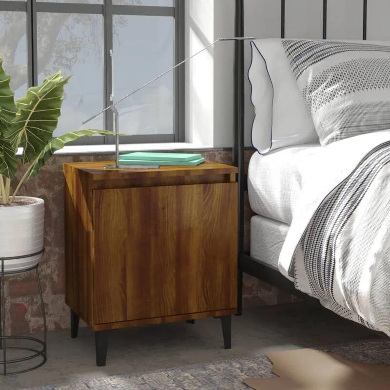 Image of VIDAXL Bed Cabinet with Metal Legs Brown Oak 40x30x50cm Vidaxl 8720286854693