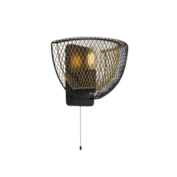 image of 1 Light Double Layered Mesh Wall Light - Black Outer With Gold Inner