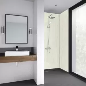 Image of Mermaid Travertine Laminate Shower Wall Panel Tongue & Groove 2420mm x 885mm in Cream