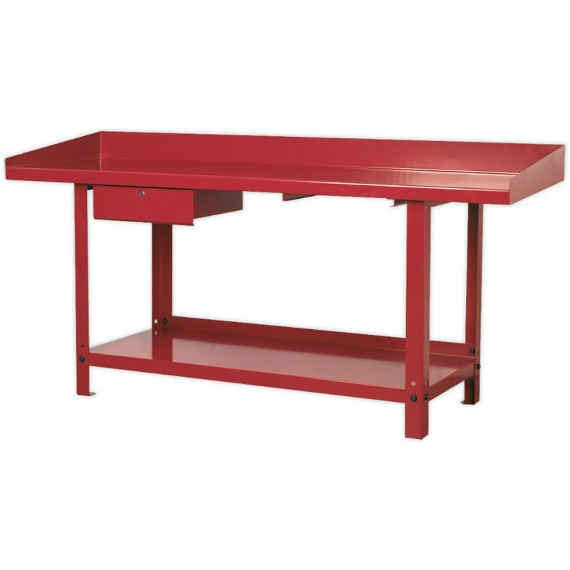 Image of Loops 2m x 0.65m Steel Workbench & Lockable Draw - Bottom Shelf Storage - Work Station Metallics