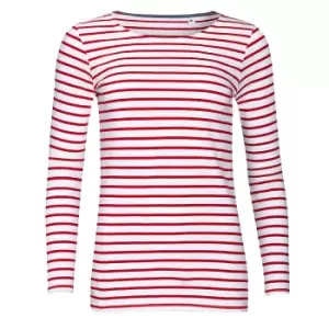 Image of SOLS Womens/Ladies Marine Long Sleeve Stripe T-Shirt (S) (White/Red)