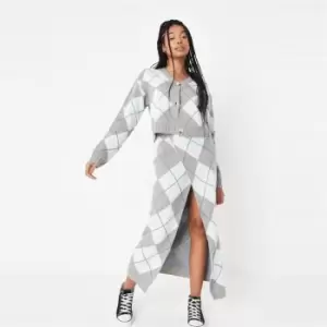 image of Missguided diamond check midaxi skirt - Grey