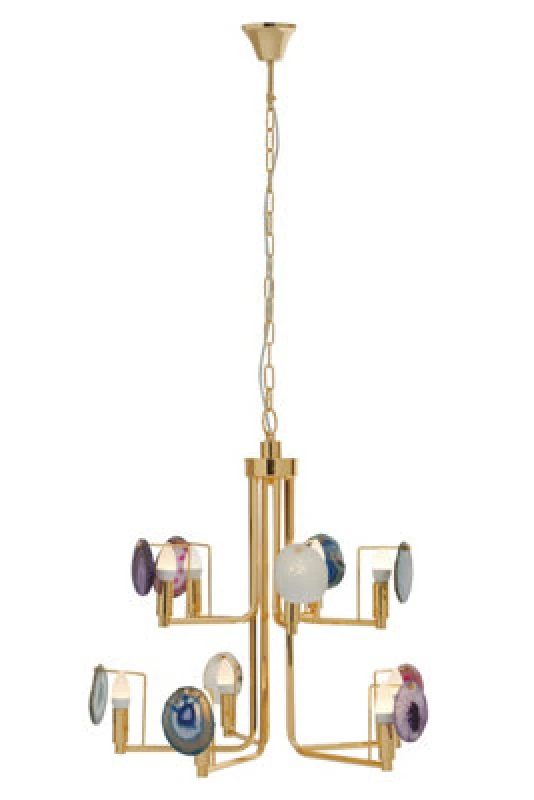 Image of Orsina Contemporary Gold Agate 10-Light Pendant Ceiling Light, Modern Statement Lighting Fixture With Metal Frame