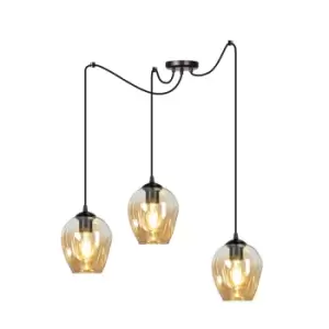 Image of Level Black Glass Dome Cluster Pendant Ceiling Light with Amber Glass Shades, 3x E27