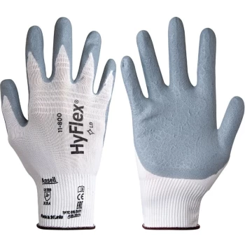 Image of 11-800 Hyflex Palm-side Coated White/Grey Gloves - Size 6 - Ansell