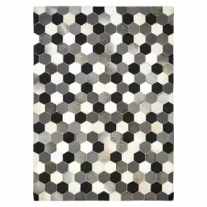 Image of Genuine Cowhide Leather Rug in Black/White/Grey Patchwork