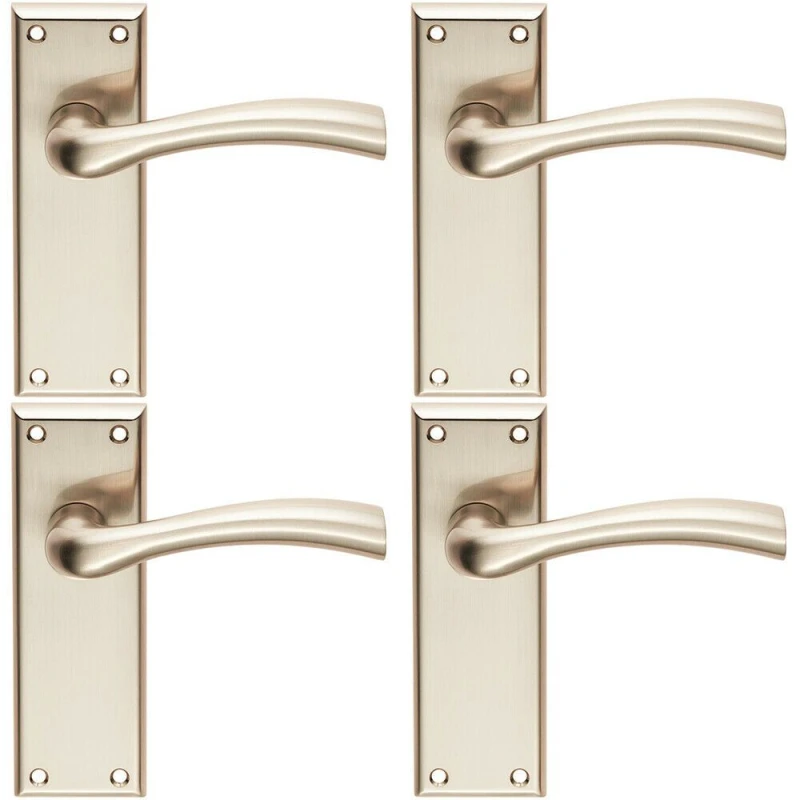 Image of Loops 4x Chunky Curved Tapered Handle on Latch Backplate 150 x 50mm Satin Nickel Metallics