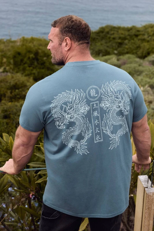 Image of BadRhino Mens Dragon Graphic T-Shirt in Blue Size: XL Blue Male XL