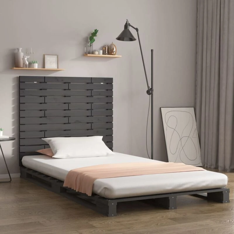 Image of Vidaxl Wall Headboard Grey 126X3X91.5cm Solid Wood Pine, Grey 824680