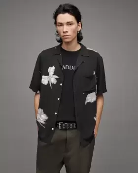 Image of AllSaints Mens Dendritic Floral Shirt, Black, Size: M