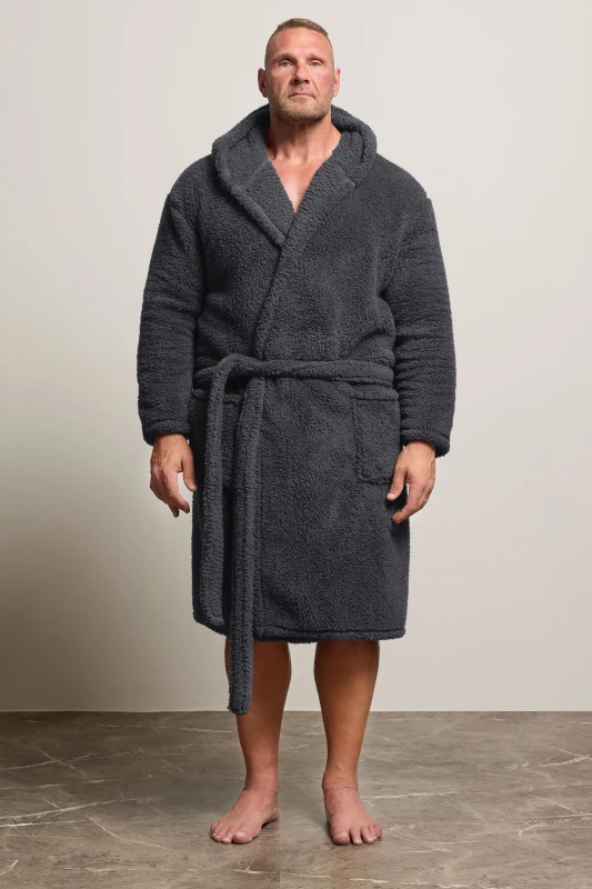 Image of BadRhino BadRhino Men Borg Dressing Gown in Grey Size: 3X-Large Grey XXXL Male 5063589341297