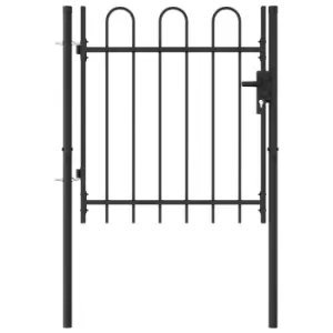 image of Vidaxl Fence Gate Single Door With Arched Top Steel 1X1 M Black