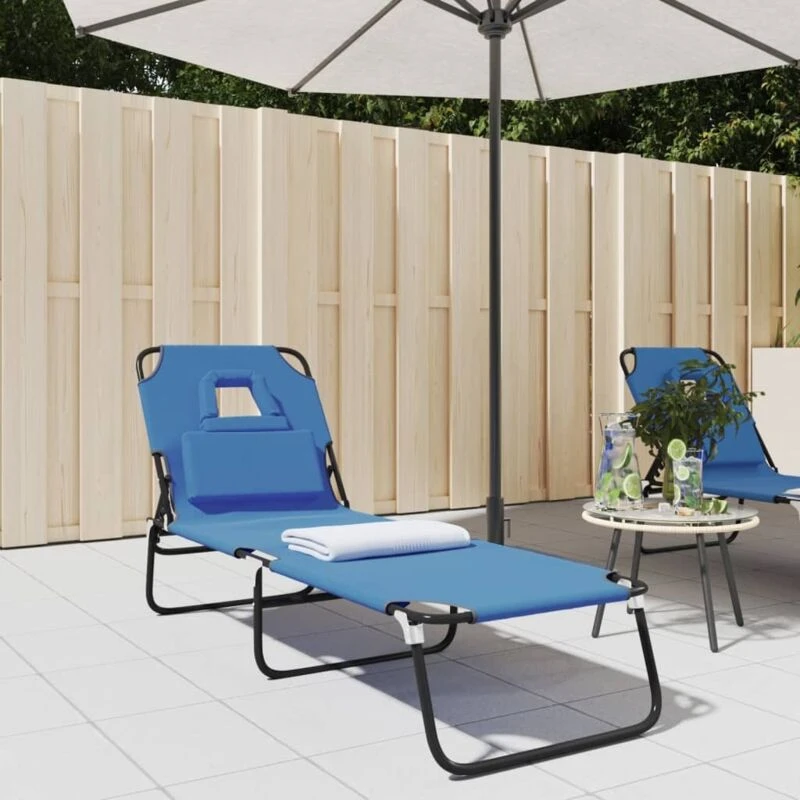 Image of VIDAXL Folding Sun Lounger Blue Oxford Fabric&Powder-coated Steel Vidaxl 360175