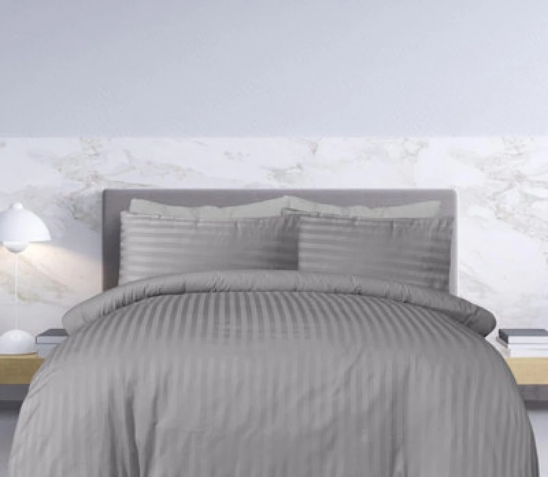 Image of Smart Living Smart Living Luxury Satin Stripe Reversible Duvet Cover Quilt Bedding Set with Pillowcase in Grey Size: King Grey King Unisex 505624271