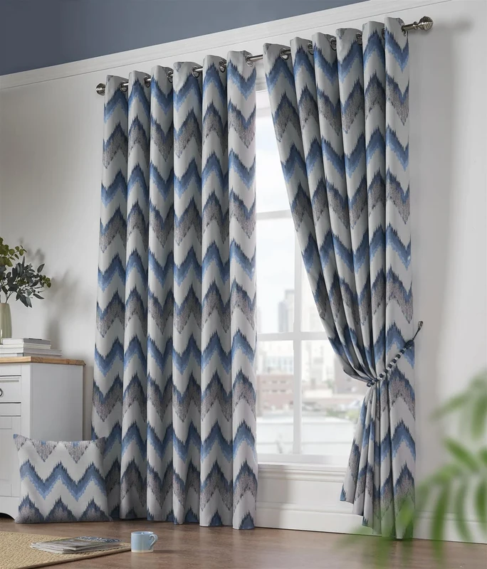Image of Alan Symonds - Oslo Eyelet Ring Top Curtains Thermally Efficient Blackout Curtain Blue 66x72' 124024827