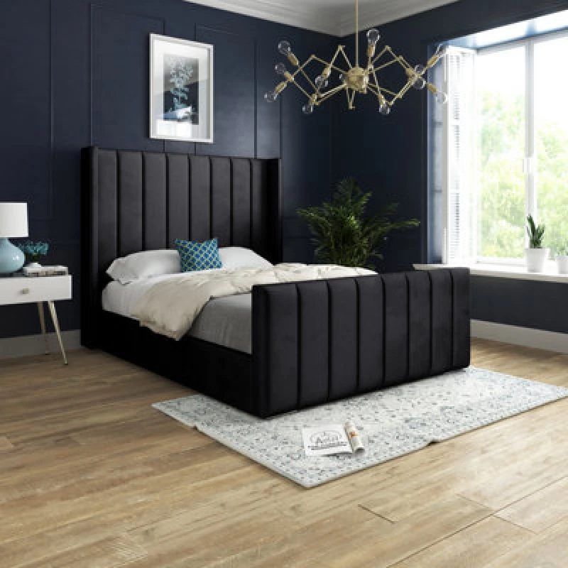Image of DS Living Oxford Upholstered Soft Touch Plush Black Velvet Bed Frame 3ft
