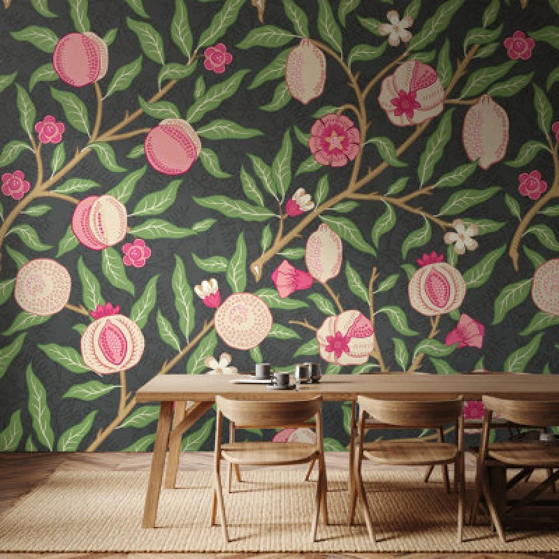 Image of Origin Murals Fruit And Foliage - Black And Rose Pink Matt Smooth Paste The Wall Mural 350Cm Wide X 280Cm High