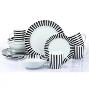 image of The Waterside 16 Piece Black Stripe Dinner Set