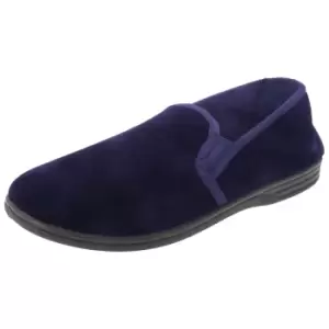 image of Zedzzz Mens Ross Twin Gusset Velour Slippers (8 UK) (Navy Blue)