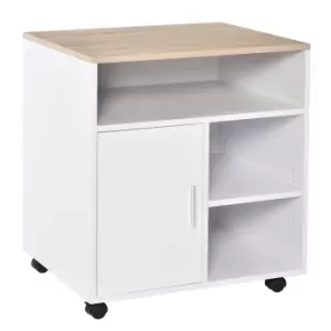 Image of HOMCOM Multi-Storage Printer Stand Unit Office Desk Side Mobile Storage w/ Wheels Modern Style 60L x 50W x 65.5H cm - Oak