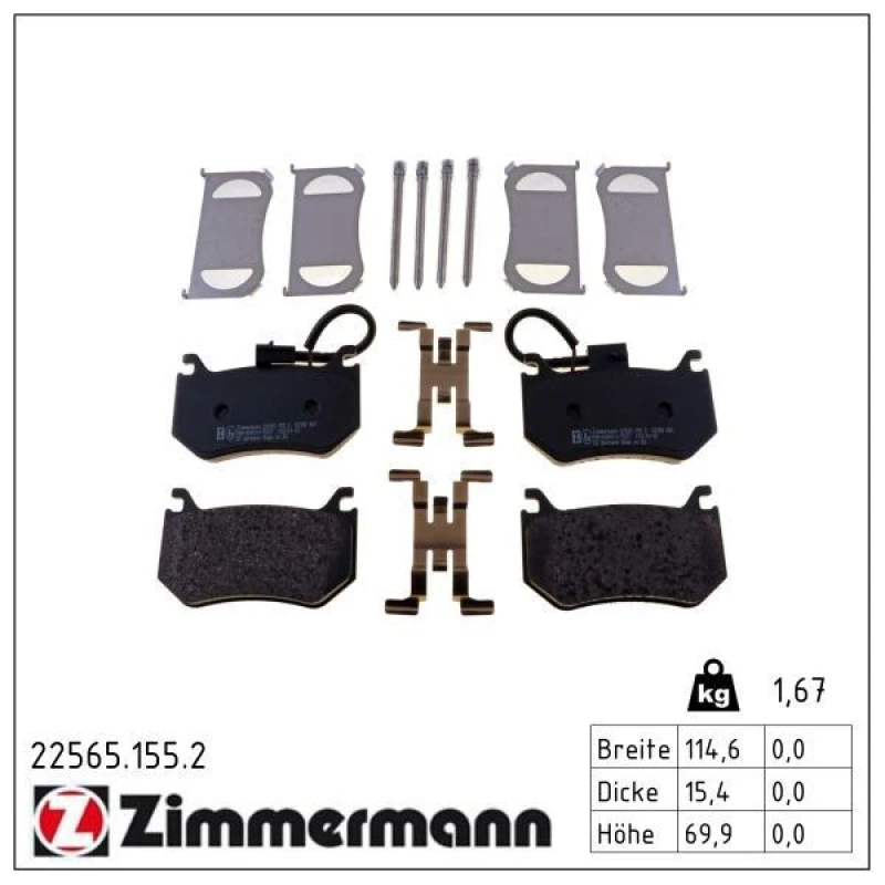 Image of ZIMMERMANN Brake pad set ZIMMERMANN 22565.155.2
