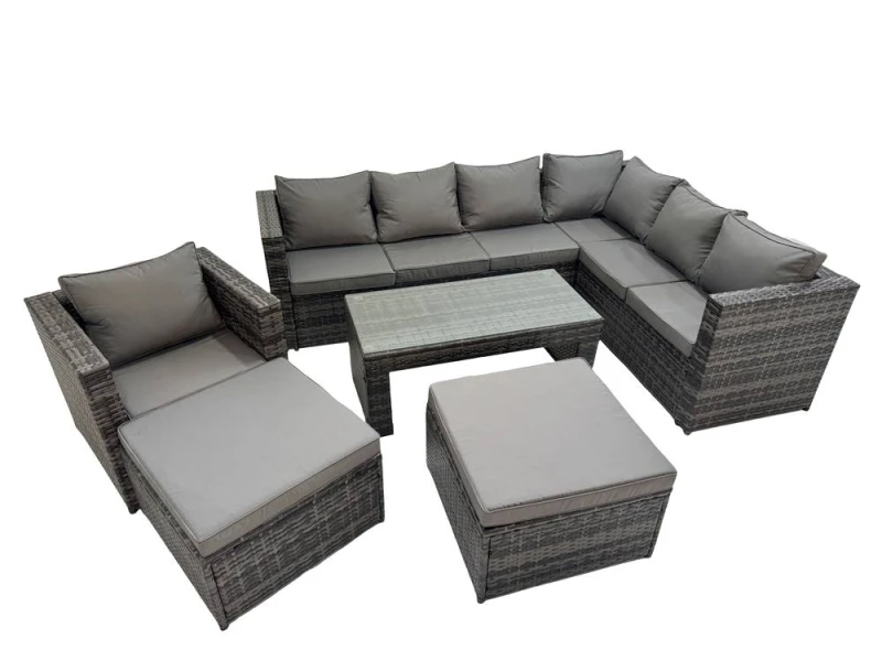 Image of Fimous Garden Furniture Set with Chair 2 Big Stools Dark Grey Mixed Dark Grey Unisex