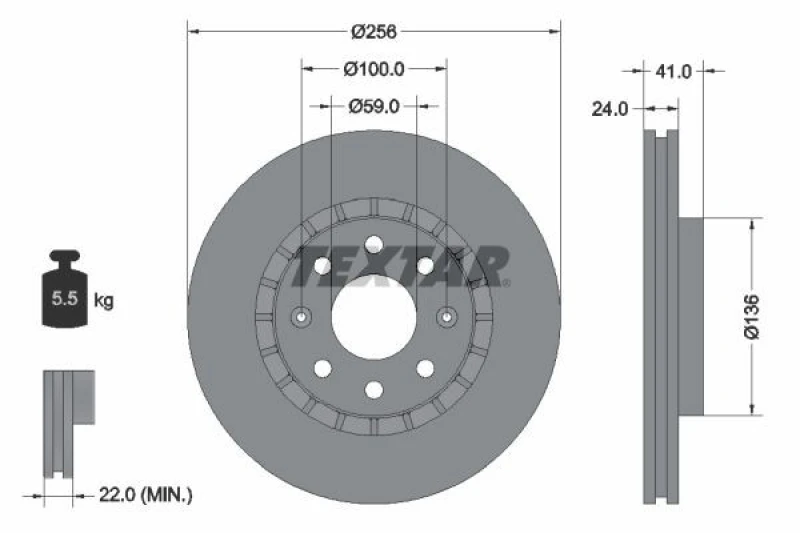 Image of Brake disc TEXTAR 92263303