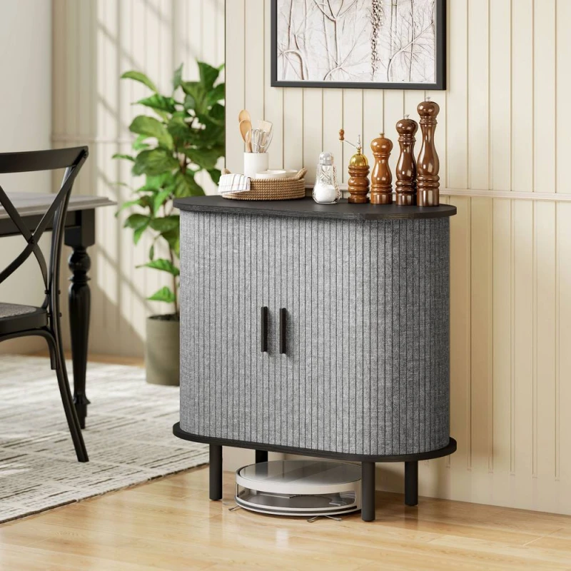 Image of HOMCOM Modern Sideboard with 2 Sliding Doors Tambour Kitchen Cupboard Grey 83B-460V00BK