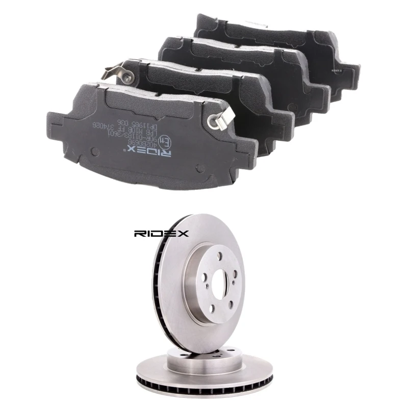 Image of RIDEX 3405B3070 Brake disc and pads set Front Axle, Brake Disc Type: internally vented, with acoustic wear warning Brake Set,disc brakes (3405)
