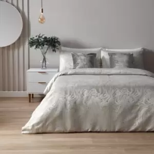 image of Paoletti Marble Double Duvet Cover Set Cotton Oyster