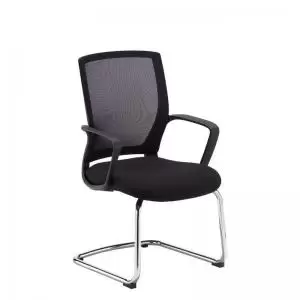 image of Jonas Black mesh back visitors chair with Black fabric seat and chrome